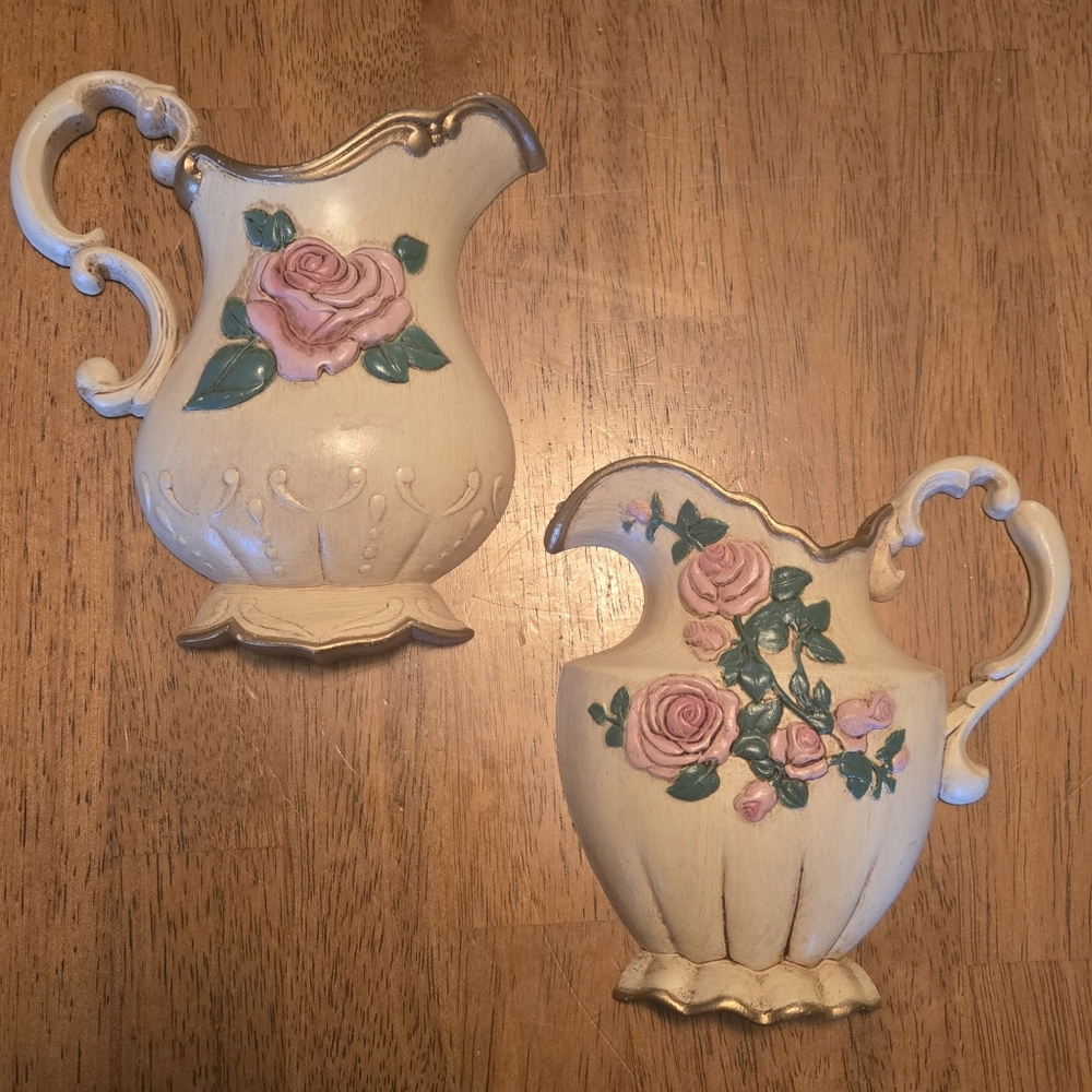 Vintage Home Interiors Cream Floral Pitchers